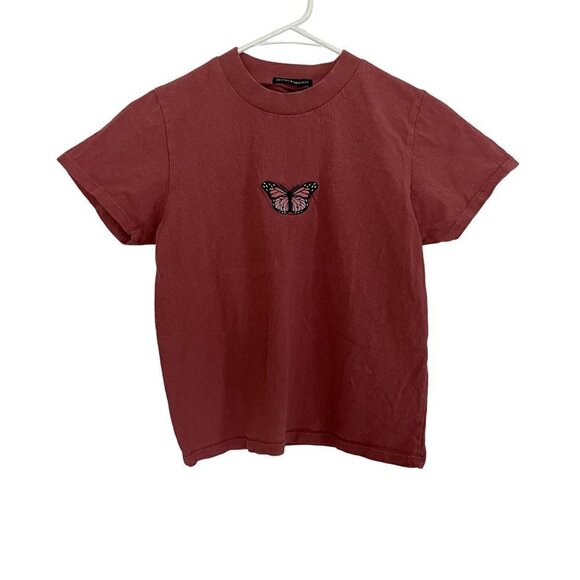 Brandy Melville Tops - Brandy Melville Butterfly Embroidery T-Shirt XS Pink Women Cotton Vintage Style